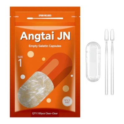Afbeelding van Angtai JN Lege capsules maat 1 transparante gelatinecapsules leeg (100 tellen) met twee Miro Lab lepels Gelcapsules DIY pure rundercapsulevulling koosjer, glutenvrij