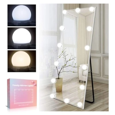 Afbeelding van Spiegellichtset met 14 lampen voor make uptafel, Hollywood led spiegel, dimbaar, USB kaptafellamp schakelaar en kabel, 3 kleuren 10 helderheden, up, zelfklevende verlichting