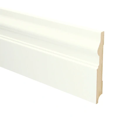 Afbeelding van Sfeerplinten MDF Renaissance plint 120x15 Wit Voorgelakt RAL 9010 5 stuks Lengte 2.4m Voordelig plinten kopen Eenvoudige installatie met montagekit of spijkers