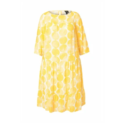 Afbeelding van Ulla Popken DOT Print Flounce Panel Jurk, Dames, Maat: 42/44, Snow white