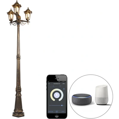 Afbeelding van QAZQA Smart buiten lantaarn goud 3 lichts incl. Wifi ST64 New Haven