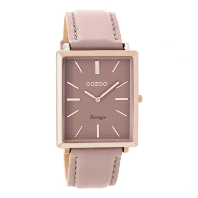 Afbeelding van OOZOO Timepieces Rosé goudkleurige horloge met oud roze leren band C8187