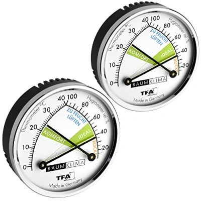 Afbeelding van TFA Dostmann Thermo analoge thermometer, hygrometer met metalen ring, luchtvochtigheidsmeter, meerkleurig, 71 x 23 mm (l b h), set van 2