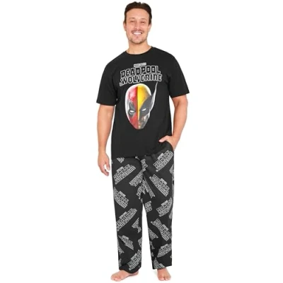 Afbeelding van Marvel Deadpool en Wolverine heren pyjamaset, zachte, comfortabele pyjama&#039;s loungewear cadeaus voor mannen, Zwarte Wolverine, L