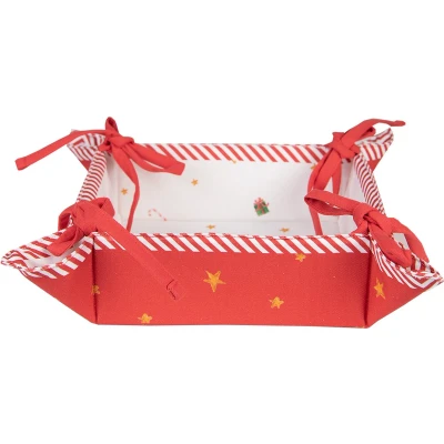 Afbeelding van Clayre &amp; Eef Broodmand 35x35x8 cm Wit Rood Katoen Vierkant Notenkrakers Cadeau keuken