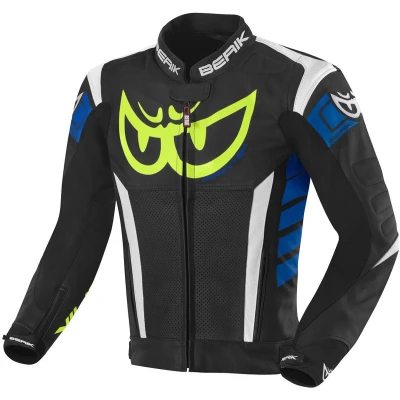 Afbeelding van Berik Zakura Motorfiets lederen jas, zwart wit blauw geel, afmeting 56 voor man