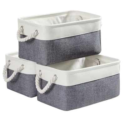 Afbeelding van Mangata Canvas opbergdoos, set van 3, opvouwbare stoffen opbergmanden met handgrepen voor kasten, kledingkast, planken, kleding, speelgoed, handdoek, badkamer (klein, koud grijs wit)