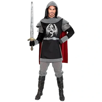 Afbeelding van Widmann Middeleeuwse &amp; Renaissance Strijders Kostuum Donkere Ridder Van Darkcastle Man Rood, Zwart, Grijs Medium Carnavalskleding Verkleedkleding