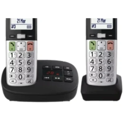 Afbeelding van Panasonic KX TGU432EXB Digitale draadloze telefoon met antwoordapparaat, versterkt volume, basiseenheid en 2 hoofdtelefoons, lcd display, zaklamp, compatibel zwart zilver