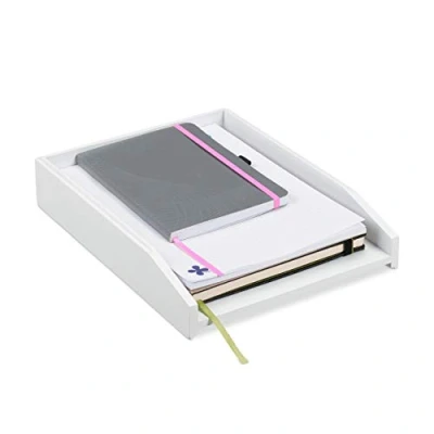Afbeelding van Relaxdays brievenbak wit postbakje bamboe stapelbaar brievenbakje bureau organizer