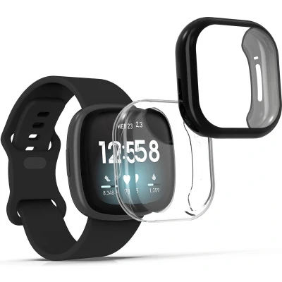 Afbeelding van kwmobile 2x smartwatch hoes geschikt voor Fitbit Versa 3 / Sense hoesje Siliconen sporthorloge cover Activity tracker case in zwart transparant