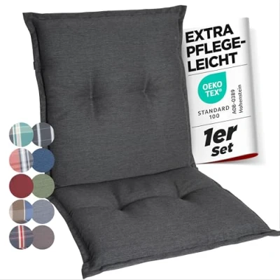 Afbeelding van gardisun Tuinstoelkussens met lage rugleuning, extra dikke zitkussens, made in Europe, ideale stoelkussens voor tuinstoelen hoog comfort, set van 1, antraciet