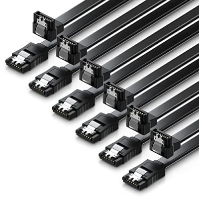 Afbeelding van deleyCON 6x 50cm SATA 3 Kabelset III Datakabel HDD SSD Aansluitkabel Metalen Clip 6 GBit/s 1x Recht 90 L Type Stekker Zwart