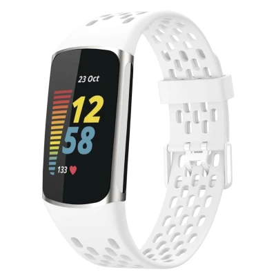 Afbeelding van Siliconen sport bandje met gaatjes voor de Fitbit Charge 5 / 6 Wit imoshion En TPU (zacht)