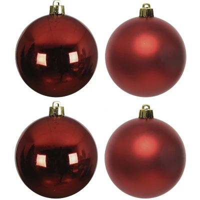 Afbeelding van Decoris Kerstballen 4 stuks donkerrood kunststof 10 cm