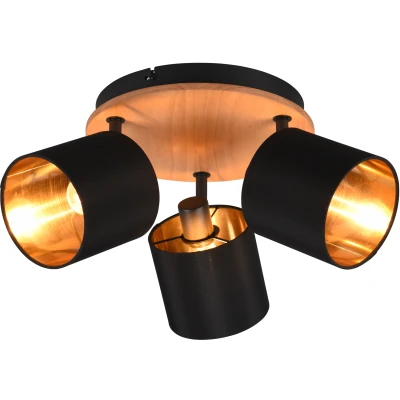 Afbeelding van REALITY TOMMY Spot Houtkleur excl. 3 x E14 Rond Zwart goud