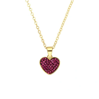 Afbeelding van Lucardi Dames Stalen goldplated Ketting hart kristal paars Staal Goudkleurig 47 cm