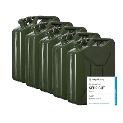 Afbeelding van Oxid7 5 stuks 20 liter jerrycan, metalen met VN goedkeuring, constructie getest, geglazuurd, Jerry Can bajonetsluiting, olijfgroen