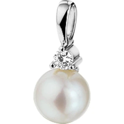 Afbeelding van Trendjuwelier huiscollectie Hanger Witgoud Parel en Diamant 0.05 Ct.