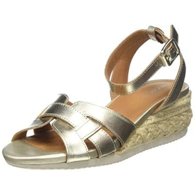 Afbeelding van Geox Dames D Ischia Corda espadrille sleehak sandaal, Lt goud, 39 EU, Gold, EU