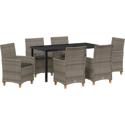 Afbeelding van vidaXL 7 Delige Tuin Eetset met Kussens Grijs Poly Rattan