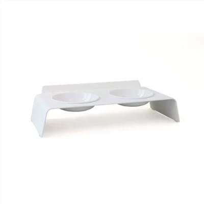 Afbeelding van LucyBalu® DINE Verhoogd Dubbel Voerstation voor Katten Verhoogde Ergonomische Kattenvoerbak Voerbak Drinkbak Set van 2 Bakken Wit