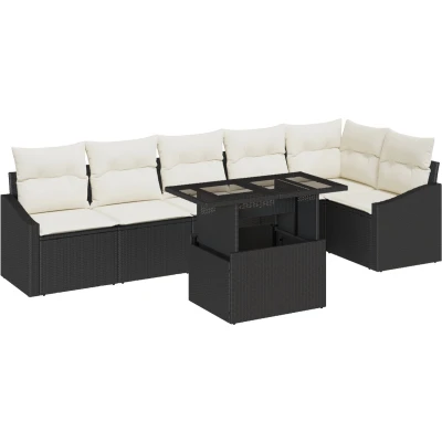 Afbeelding van vidaXL Tuin Sofa Set 7 Stuks Zwart en Crème Rattan Polyester