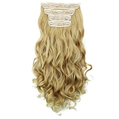 Afbeelding van CAISHA XXL 4 Delige Set Clip In Extensions Haarverlenging Haarstukje Volumineus Golvend Lichtblonde Mix CES306 1