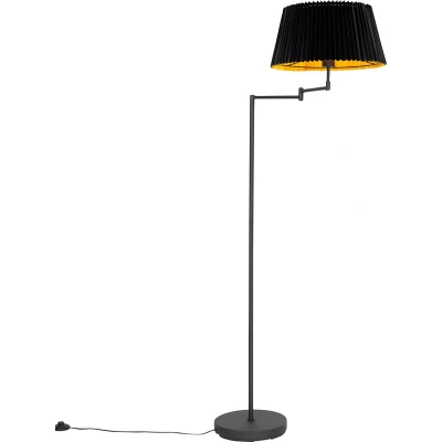 Afbeelding van QAZQA Vloerlamp zwart met plisse kap en verstelbare arm Ladas