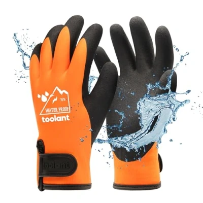 Afbeelding van toolant 100% horizontale werkhandschoenen voor heren en dames, winter koud weer, touchscreen, warme thermische handschoenen, oranje, S