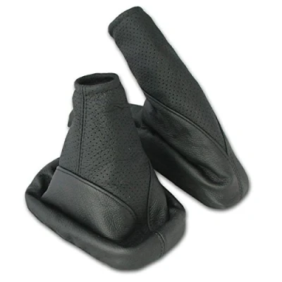 Afbeelding van L &amp; P Car Design A105 1 Set schakelzak schakelmanchet + handremmanchet, 100% echt leer, zwart geperforeerd, reserveonderdeel voor Opel Astra F