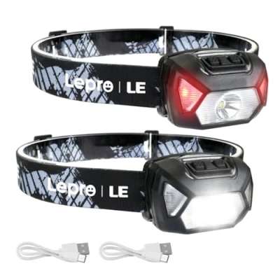Afbeelding van LE USB oplaadbare koplamp, 1300 lux LED XPG koplamp D500 met 6 lichtmodi koplampen en rood licht, licht super helder, ideaal voor wandelen, kamperen, excursies. kabel inbegrepen