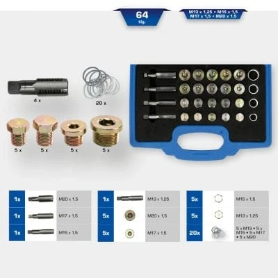 Afbeelding van BRILLIANT TOOLS BT711250 Reparatieset voor olieaftapplugschroefdraad, 64 dlg [Powered by KS TOOLS]