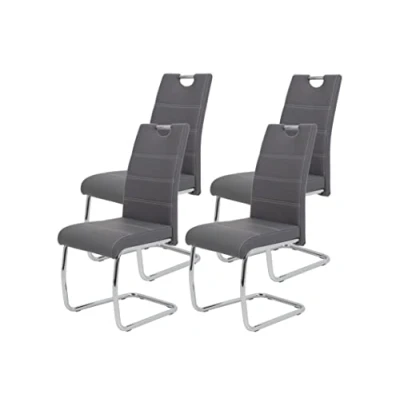 Afbeelding van Apollo Flora, set van 4 schommelstoelen, keukenstoel, kunstleer, grijs, handgrepen, verchroomd metalen frame, 42 x 57 98 cm