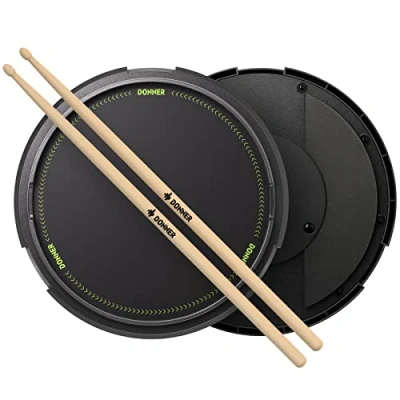 Afbeelding van Drum Practice Pad 30,5 cm, Donner Quiet met Verwijderbare Snare Simulatie Ingebouwde 800 Stalen Ballen, Sticks, 40 Standaard Rudimenten (Zwart)