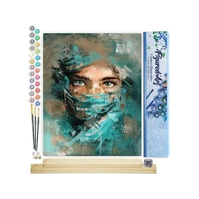 Afbeelding van Figured&#039;Art Schilderen op Nummer Volwassenen canvas Mooie ogen Handwerk acrylverf Kit DIY Compleet 40x50cm met houten lijst