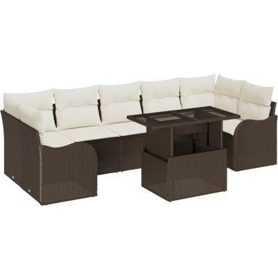 Afbeelding van vidaXL 8 delige Tuinsalon Set met Kussens Bruin Poly Rattan