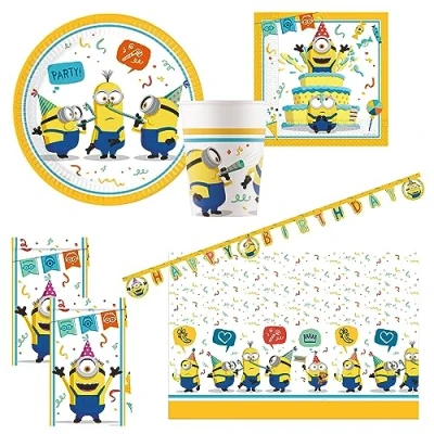 Afbeelding van Procos 10215308DY Partyset Minions De opkomst van Gru, 46 delig wegwerpservies voor kinderverjaardag en themafeest, tafeldecoratie