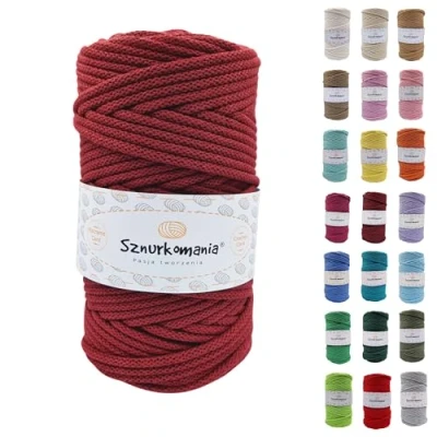 Afbeelding van katoenen koord, 5 mm, 100 m, 46 kleuren, rode wijnkleur, macramégaren, met kern, macramé gehaakt touw, koord mm