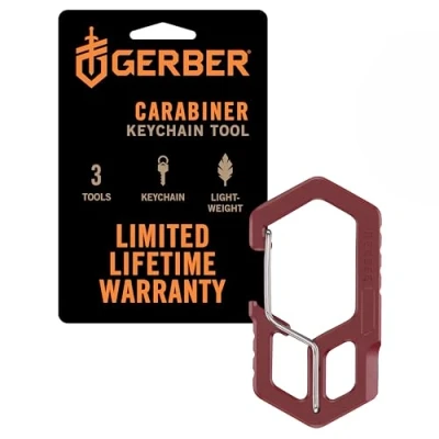 Afbeelding van Gerber Multitool en sleutelhanger, karabijnhaak, 3 kamer karabijnhaak met verpakkingsopener flesopener, lengte: 6,1 cm, gewicht: 18 g, roestvrij staal, zwart, 1075355