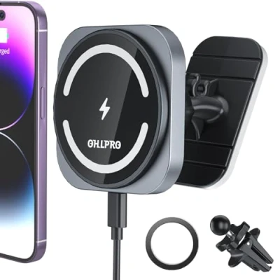 Afbeelding van OHLPRO Draadloze Autolader, 360 Verstelbaar, compatibel met MagSafe Super Magnetische Luchtventilatie, Geschikt voor iPhone14/13/12 Serie Autotelefoonhouder
