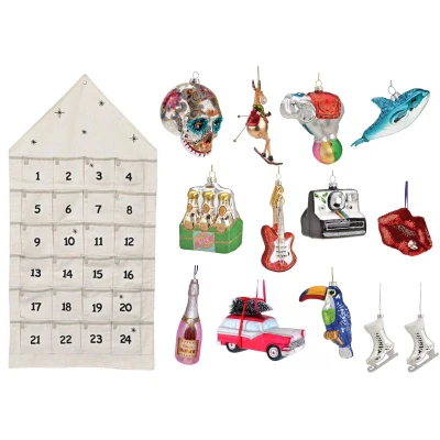 Afbeelding van Sale Sareva Adventskalender met 12 kerstballen Huis Wit