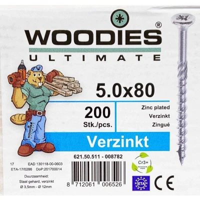 Afbeelding van Woodies houtschroef PZD 2 pvk verz. 5.0 x 80/50 mm 200 stuks