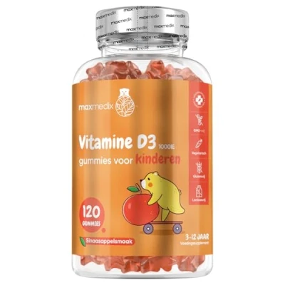 Afbeelding van maxmedix Vitamine D3 gummies voor kinderen vanaf 3 jaar 1.000 IE (25 mcg) 120 8 maanden voorraad Sinaasappelsmaak