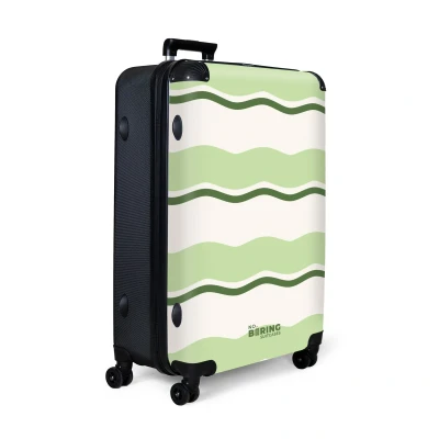 Afbeelding van NoBoringSuitcases.com® Koffer groot Reiskoffer lichtgewicht Golvende strepen in groene tinten Rolkoffer met 4 wielen Grote trolley XL 98 liter bagage