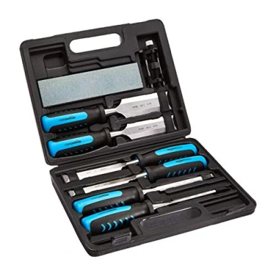 Afbeelding van Amazon Basics Houtbewerkings , houtbeitelset voor het snijden met slijpgeleiding, slijpsteen en opbergkoffer, 1/4&quot; 1 1/2&quot;, 8 delig