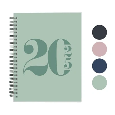 Afbeelding van Rileys &amp; Co 2025 Typografische planner maand en weekplanner, dubbele spiraalbinding, 20,3 x 15,2 cm, groen, kalender 2025, Duits