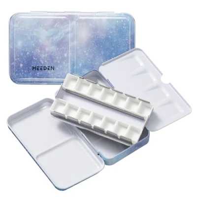 Afbeelding van MEEDEN Lege Aquarel Blikken Doos Palet Paint Case, Kleine Paarse Galaxy Tin met 12 Stks Half Pannen
