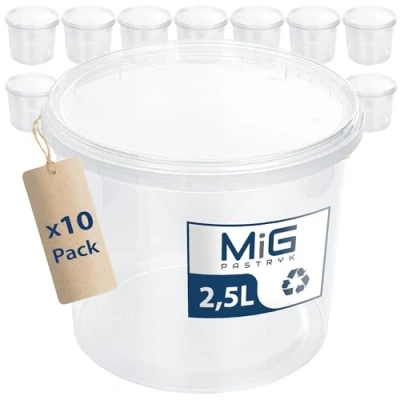 Afbeelding van MIG Transparante emmer met deksel, 2,5 l, 10 x luchtdicht en geschikt voor levensmiddelen, plastic stapelbare kleine huishouden industrie, ideale