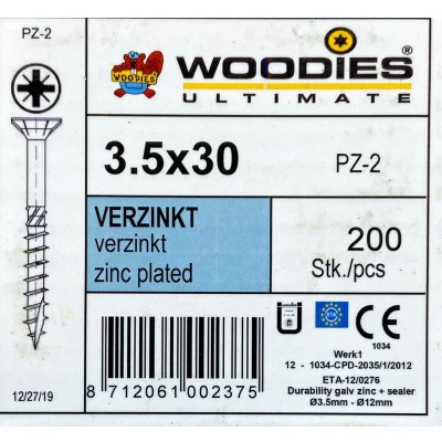 Afbeelding van Woodies houtschroef PZD 2 pvk verz. 3.5 x 30/18 mm 200 stuks